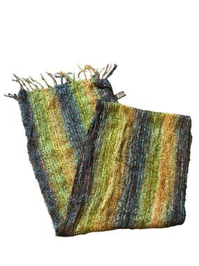 Fleurs Natural Silk Woven Scarf With Fringe EUC From India